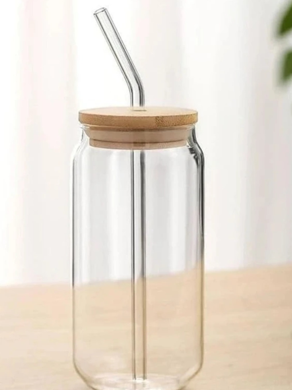Clear Mojito Glass Sipper Tumbler with Wooden Lid